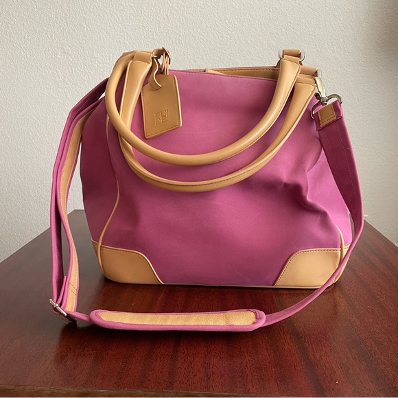 Diane Von Fustenberg DVF Lavander Rose Mauve Canvas Leather Trim Weekender Bag - Picture 2 of 16